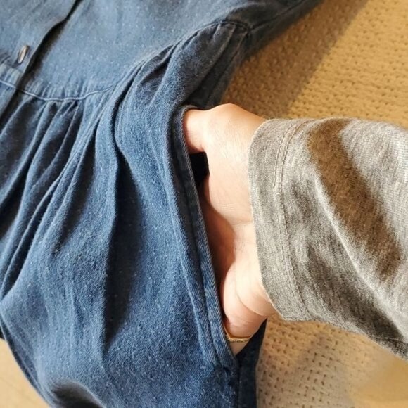 Eddie Bauer Blue Jean Dotted Pocketed‎ Button Down LS Sz M Dress - Picture 7 of 13